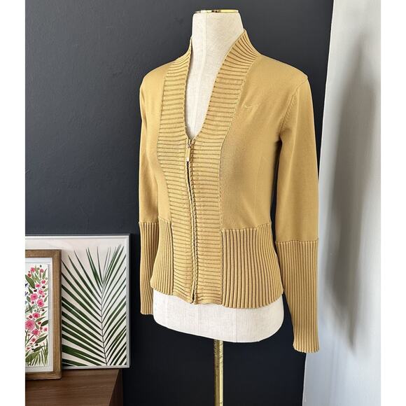 Nike Womens Long Sleeve V-Neck Cardigan Sweater Full Zip Up Ribbed 90s Y2K - Picture 2 of 11